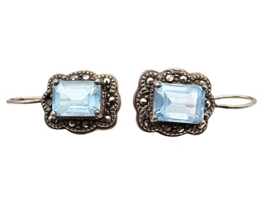 SU Marcasite Topaz Sterling Silver Drop Dangle Earrings 4.4 G