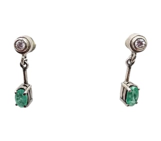Rhinestone Sterling Silver Drop Dangle Earrings 1.6 G