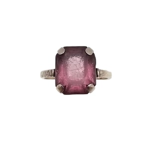 Purple Rhinestone Sterling Silver Cocktail Ring Size 7.25 2.7 G