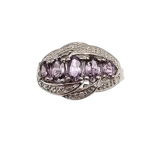 Amethyst Sterling Silver Cocktail Ring Size 6.5 2.8 G