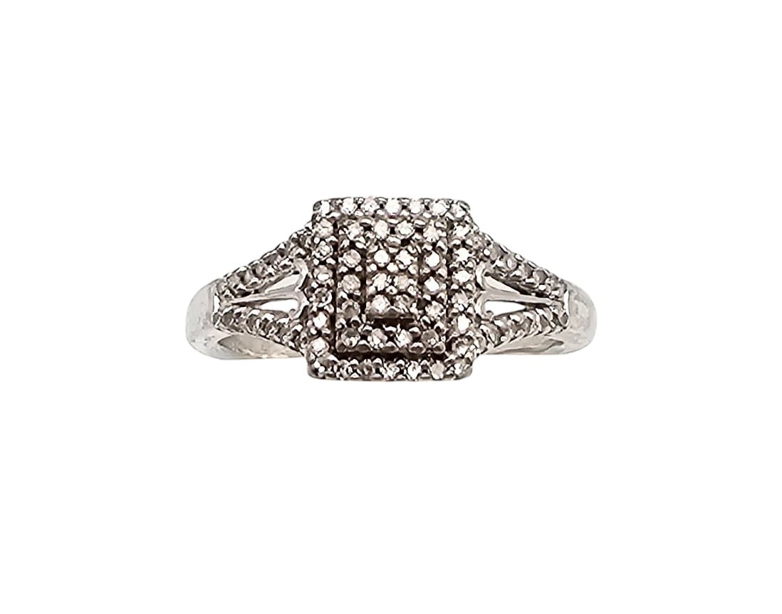 Diamond Sterling Silver Cocktail Ring Size 7.5 3.6 G (1 of 3)