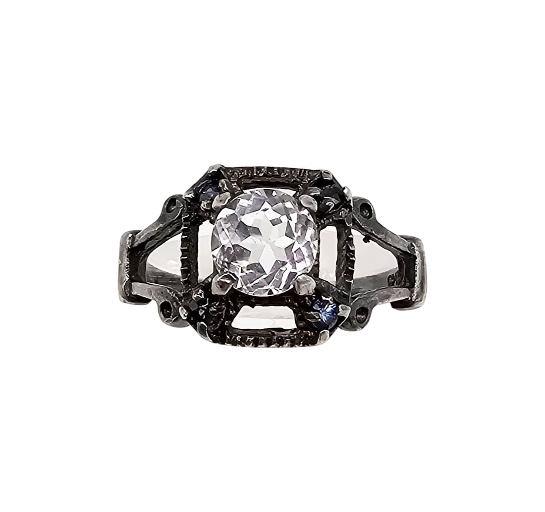 Rhinestone Sterling Silver Cocktail Ring Size 6.75 2.9 G (1 of 3)