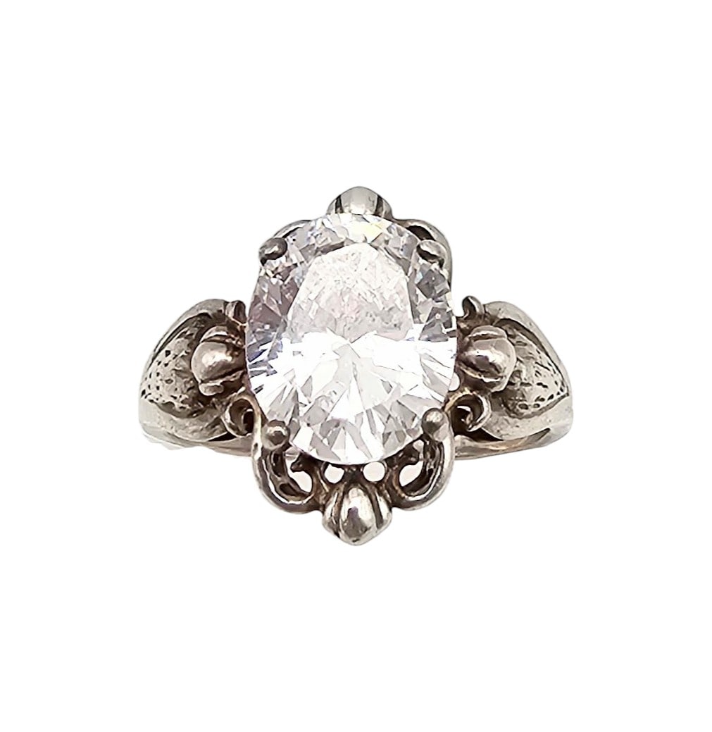 DQ Cubic Zirconia Sterling Silver Cocktail Ring Size 8.5 5.1 G (1 of 3)