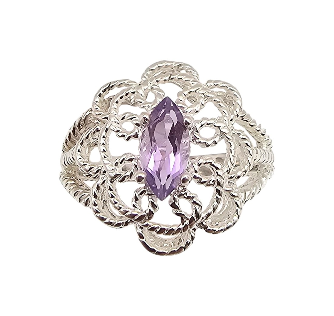 NV Amethyst Sterling Silver Cocktail Ring Size 7.75 3.5 G (1 of 3)