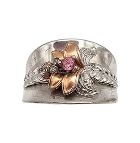 Pink Topaz Sterling Silver Flower Cocktail Ring Size 8.5 8.5 G
