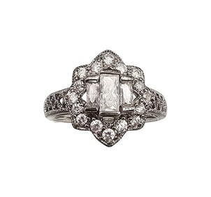 MEDA Rhinestone Sterling Silver Deco Style Cocktail Ring Size 7.5 3.5 G