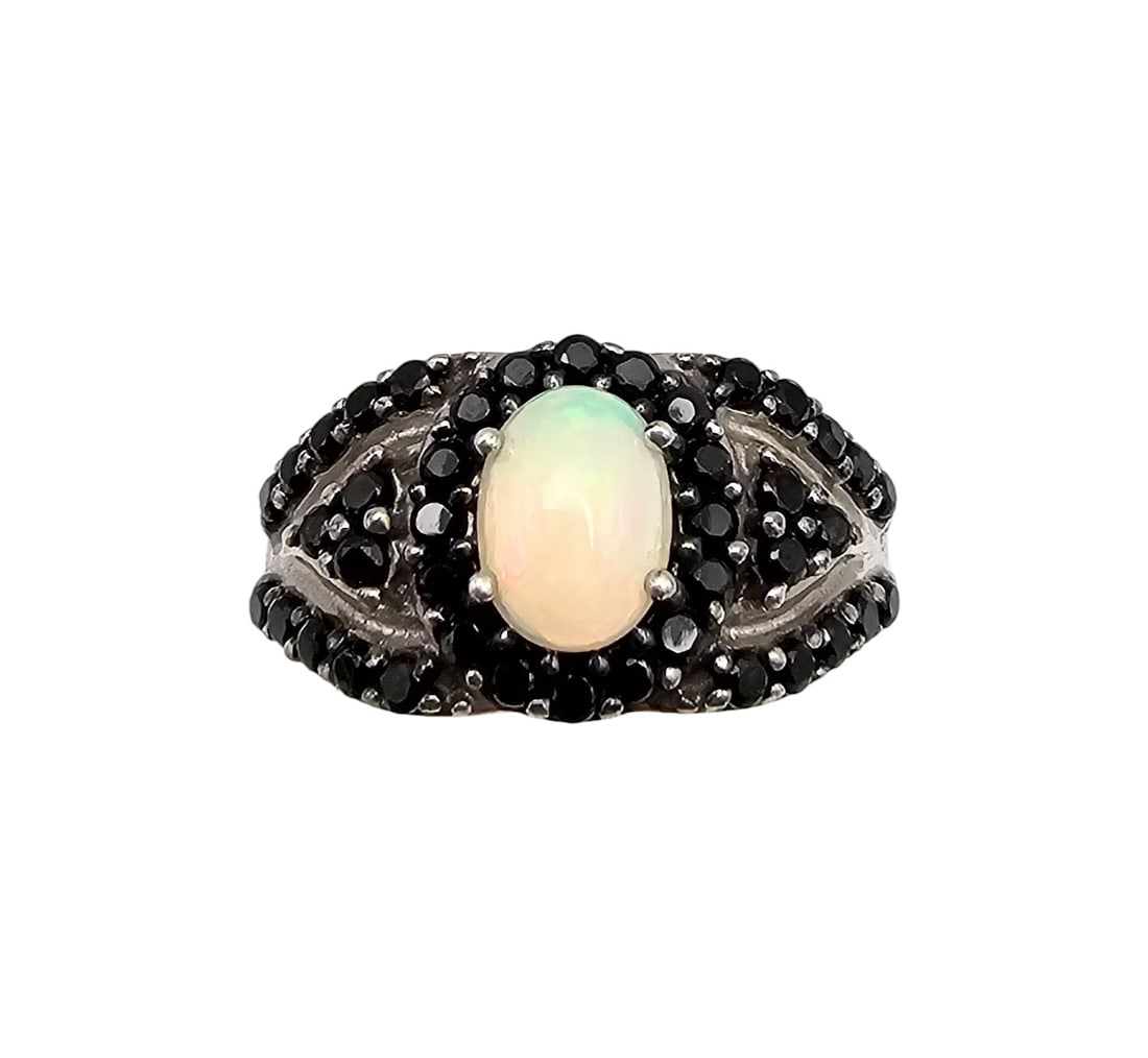 SAM Opal Rhinestone Sterling Silver Cocktail Ring Size 8.5 4.7 G (1 of 3)