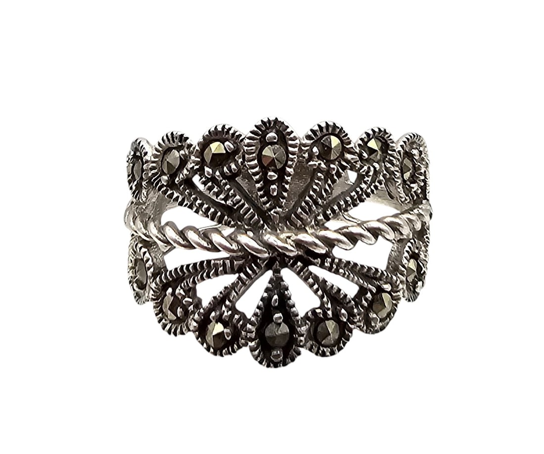 CW Marcasite Sterling Silver Ring Size 7.25 3.9 G (1 of 3)