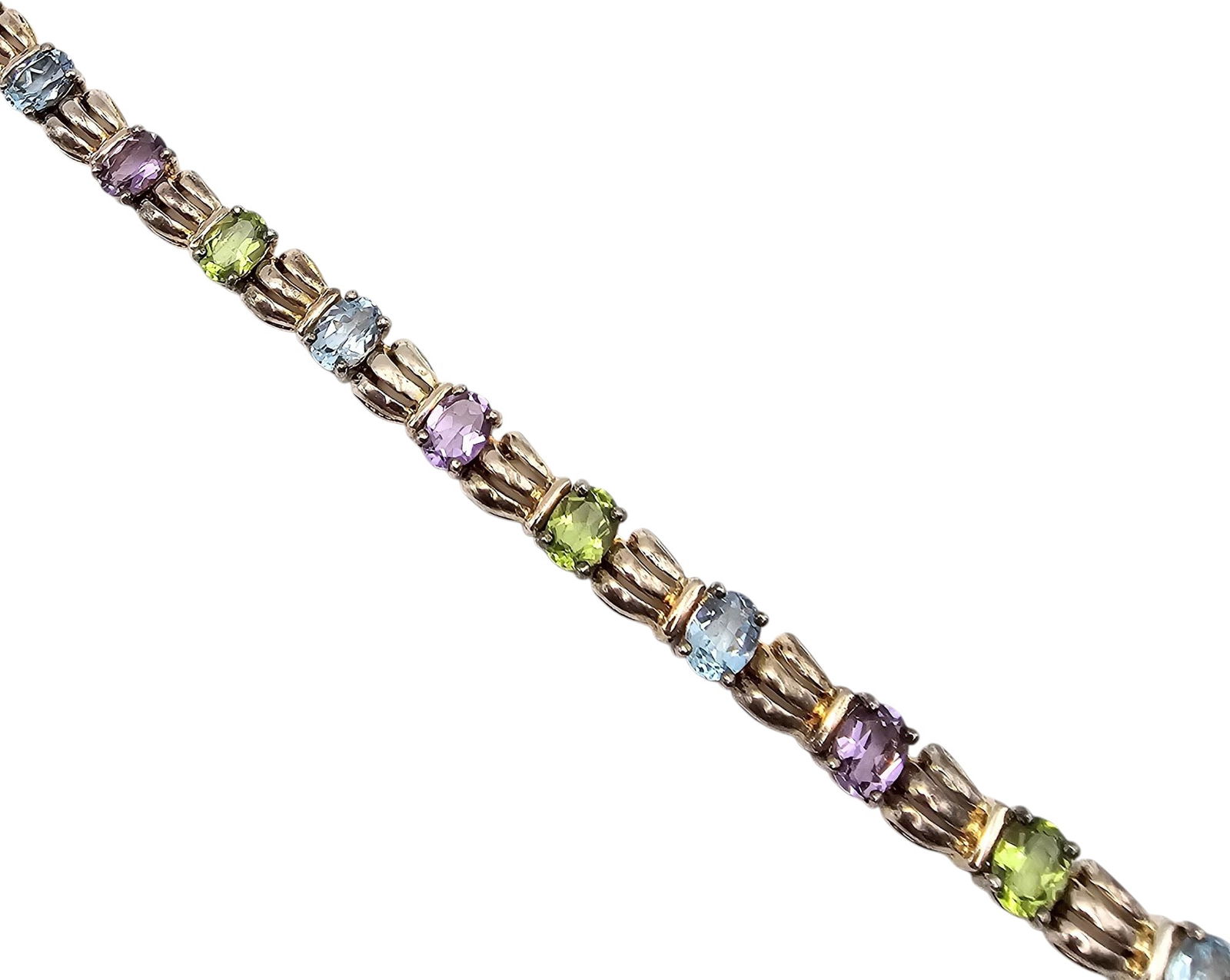 Multi Gemstone Sterling Silver Tennis Bracelet 22.1 G (1 of 3)