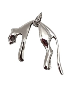 NV Rhinestone Sterling Silver Panther Big Cat Pendant 9.1 G