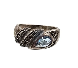 Rhinestone Marcasite Sterling Silver Cocktail Ring Size 5.25 4.6 G