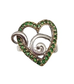 Rhinestone Sterling Silver Heart Cocktail Ring Size 7.5 5.7 G