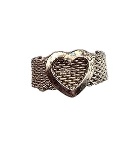 Sterling Silver Heart Mesh Ring Size 6.25 5.7 G