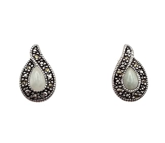 NV Agate Marcasite Sterling Silver Earrings 2.6 G