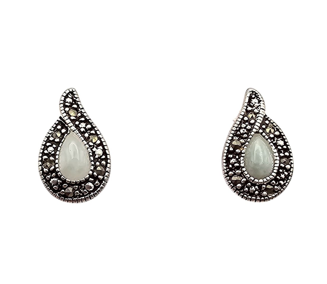 NV Agate Marcasite Sterling Silver Earrings 2.6 G: NV Agate Marcasite Sterling Silver Earrings 2.6 G