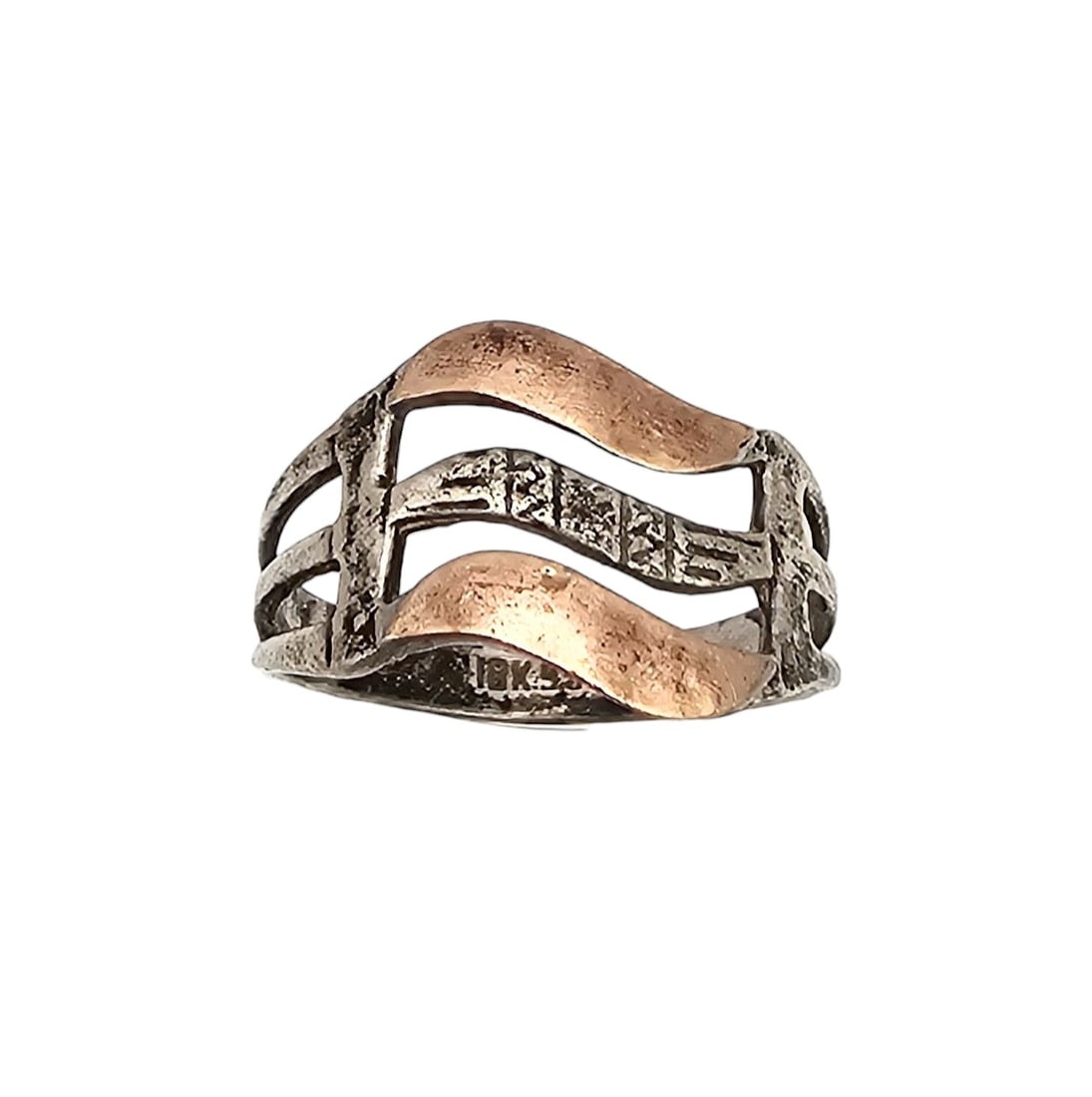 18K Gold 950 Silver Modernist Ring Size 8.5 2.3 G (1 of 3)