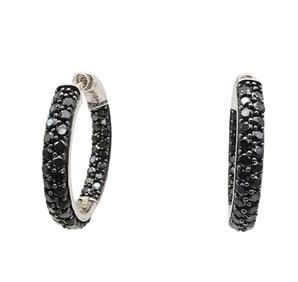 Black Stone Sterling Silver Hoop Earrings 7.1 G