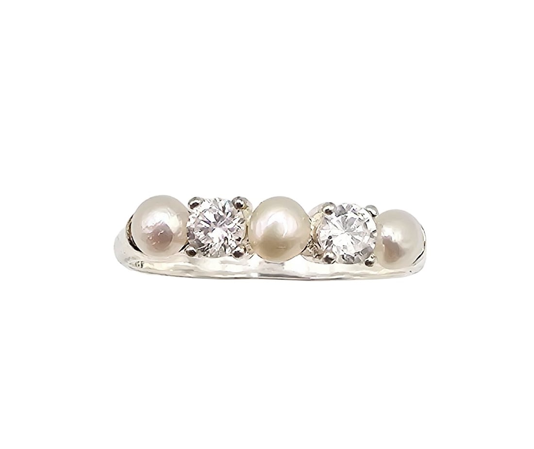 NV Pearl Rhinestone Sterling Silver Cocktail Ring Size 8.5 2.5 G: NV Pearl Rhinestone Sterling Silver Cocktail Ring Size 8.5 2.5 G
