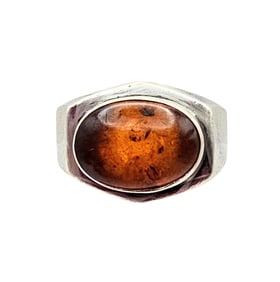 Amber Sterling Silver Ring Size 8 10.4 G