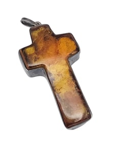 Amber Sterling Silver Cross Pendant 20.3 G
