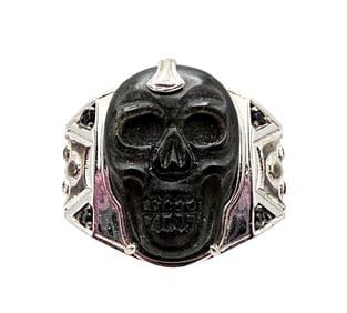 NH Agate Sterling Silver Skull Carved Ring Size 13.25 17.3 G
