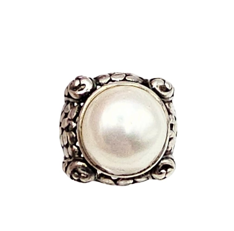 Faux Pearl Sterling Silver Statement Ring Size 6.5 12.8 G (1 of 3)