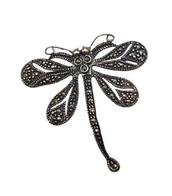 FAS Marcasite Sterling Silver Dragonfly Brooch 5.4 G