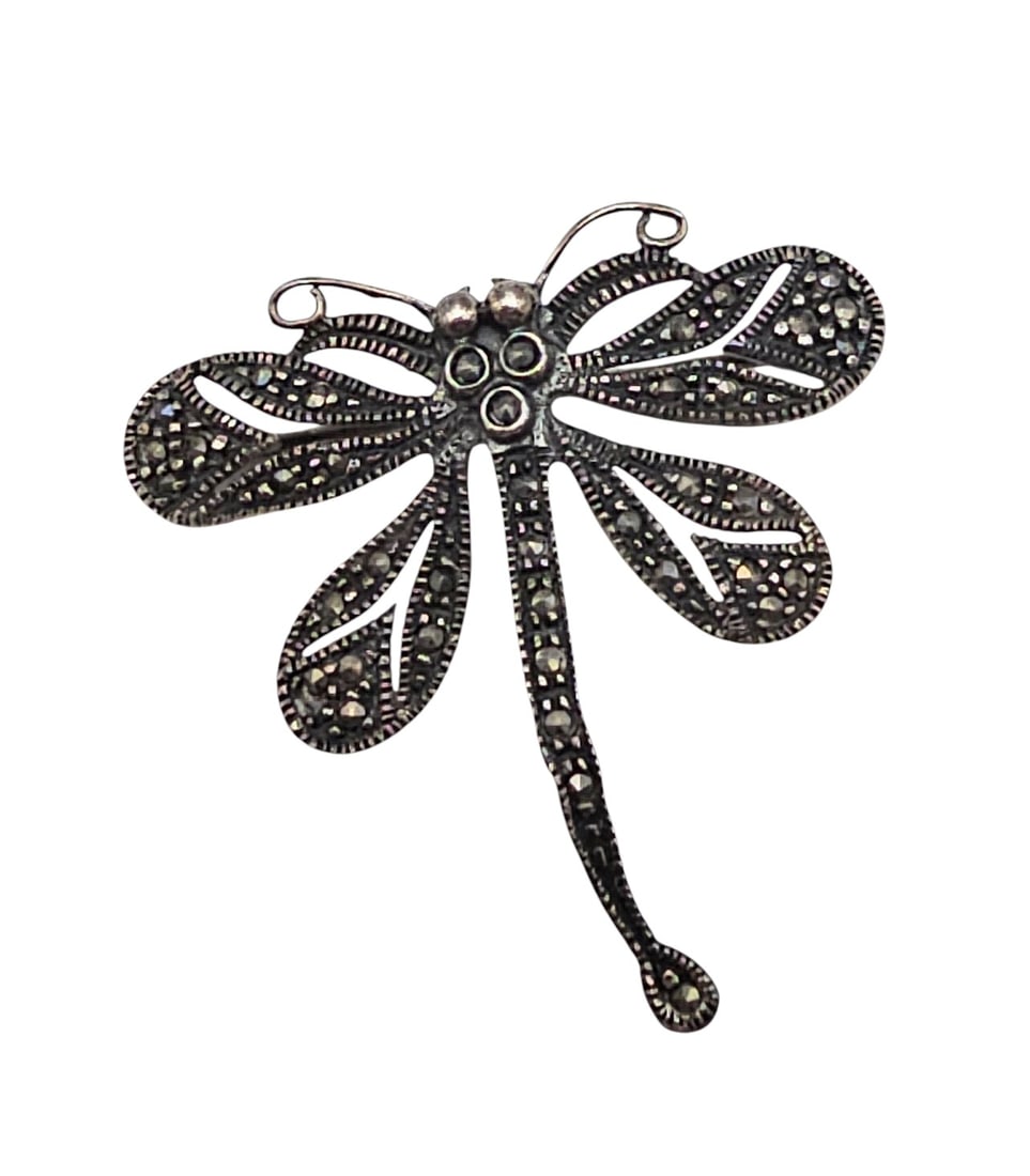 FAS Marcasite Sterling Silver Dragonfly Brooch 5.4 G: FAS Marcasite Sterling Silver Dragonfly Brooch 5.4 G