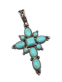 JC Turquoise Sterling Silver Cross Pendant 4.1 G