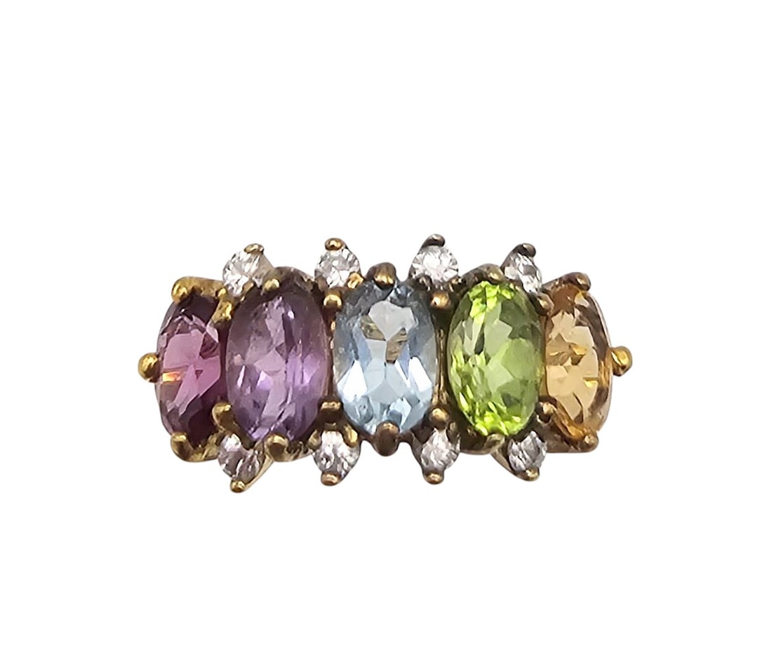 F Multi Gemstone Gold Over Sterling Silver Cocktail Ring Size 5.5 3.3 G: F Multi Gemstone Gold Over Sterling Silver Cocktail Ring Size 5.5 3.3 G