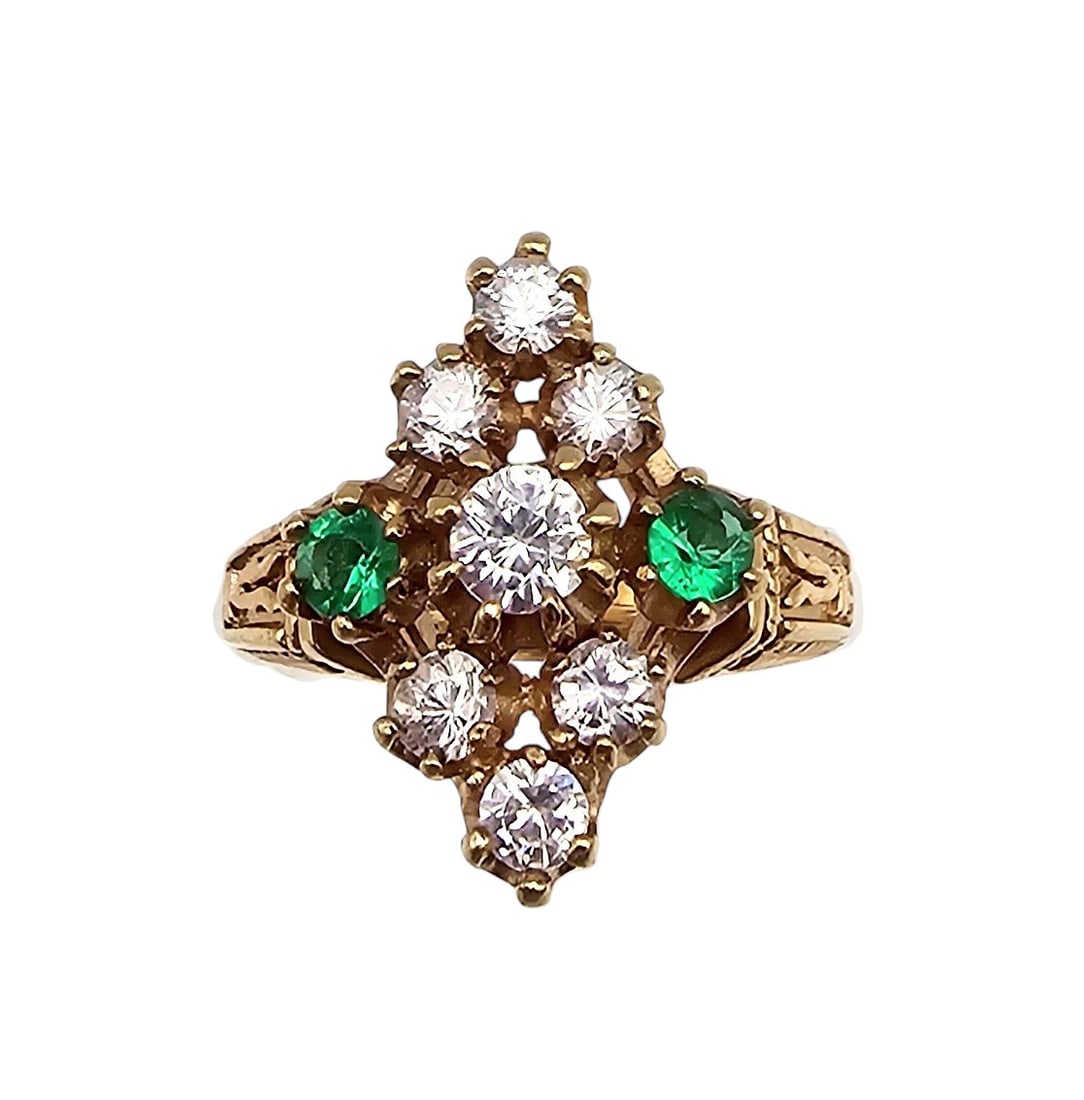 Signed Rhinestone Gold Over Sterling Silver Cocktail Ring Size 5.5 5.5 G: Signed Rhinestone Gold Over Sterling Silver Cocktail Ring Size 5.5 5.5 g