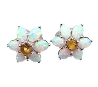Opal Amethyst Sterling Silver Earrings 5.6 G