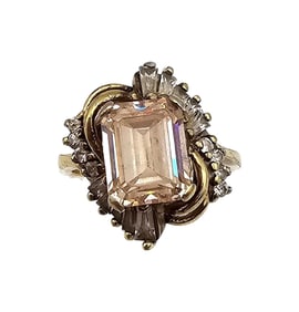 HC Rhinestone Gold Over Sterling Silver Cocktail Ring Size 7.75 6.2 G