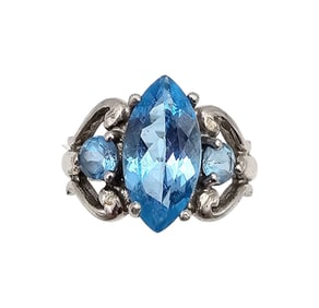 Signed Topaz Sterling Silver Cocktail Ring Size 7 3.9 G