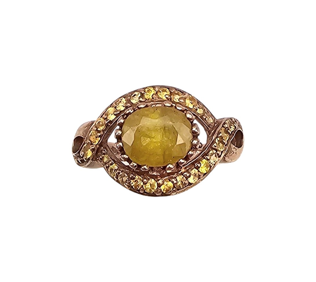 Signed Topaz Gold Over Sterling Silver Cocktail Ring Size 7.25 4.5 G (1 of 3)