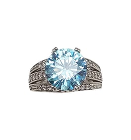 ET Rhinestone Sterling Silver Cocktail Ring Size 5 5.2 G