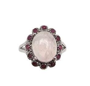 Rose Quartz Sterling Silver Cocktail Ring Size 7 3.4 G