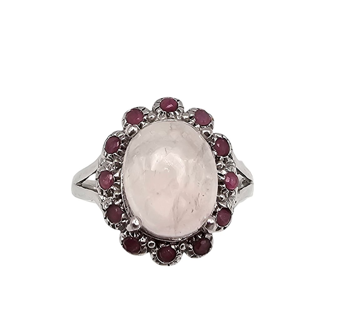 Rose Quartz Sterling Silver Cocktail Ring Size 7 3.4 G (1 of 3)