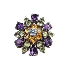 Multi Gemstone Sterling Silver Cocktail Ring Size 7.25 5.8 G