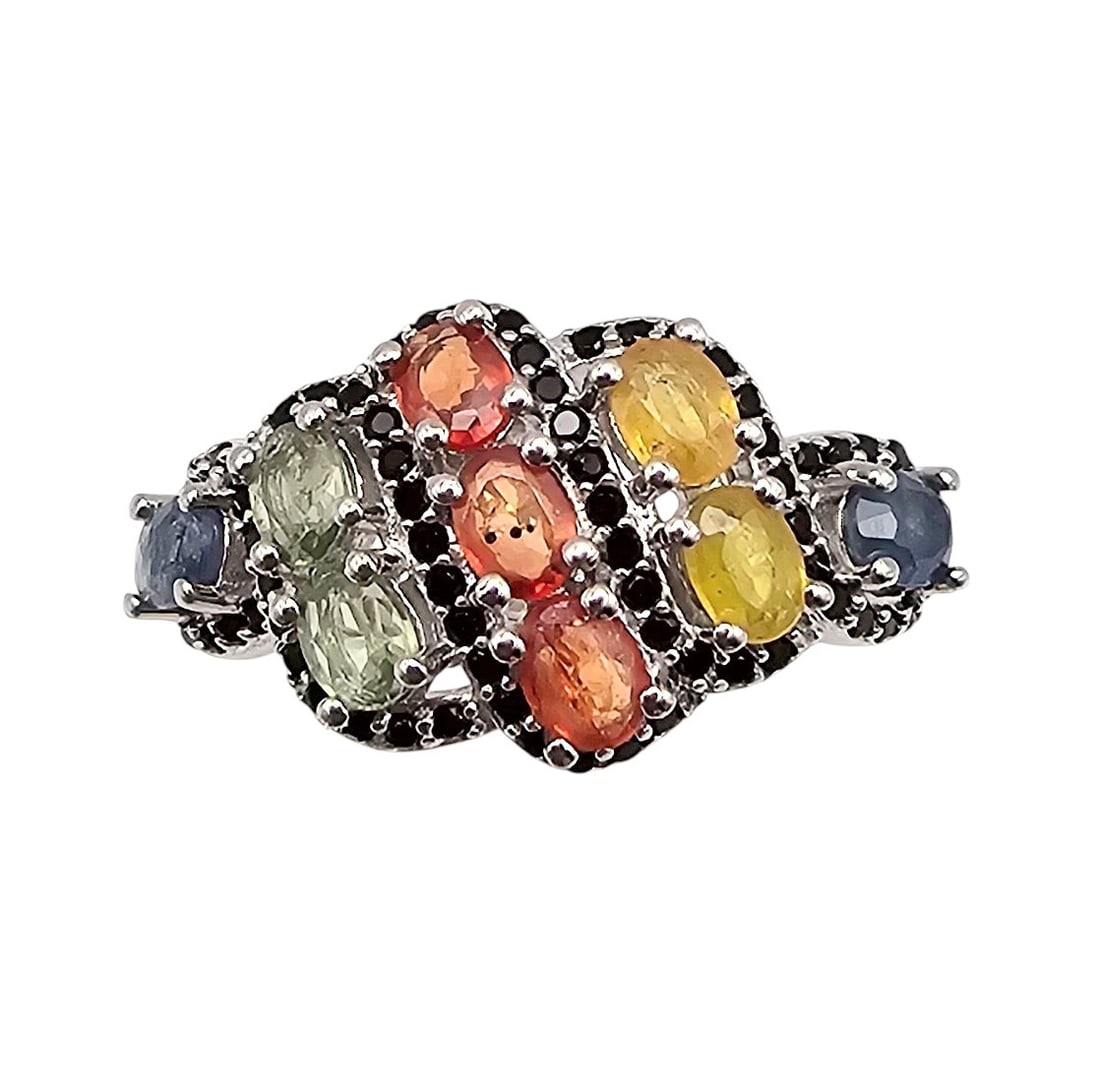 Multi Gemstone Sterling Silver Cocktail Ring Size 6.5 4 G (1 of 3)