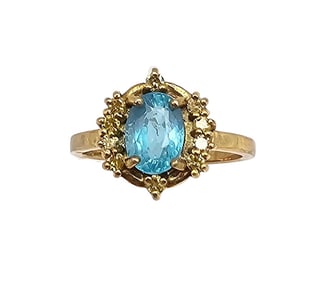 Blue Stone Gold Over Sterling Silver Cocktail Ring Size 7 2.6 G