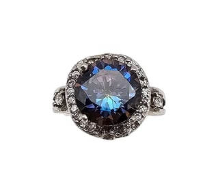 Rhinestone Sterling Silver Cocktail Ring Size 6.75 4.8 G