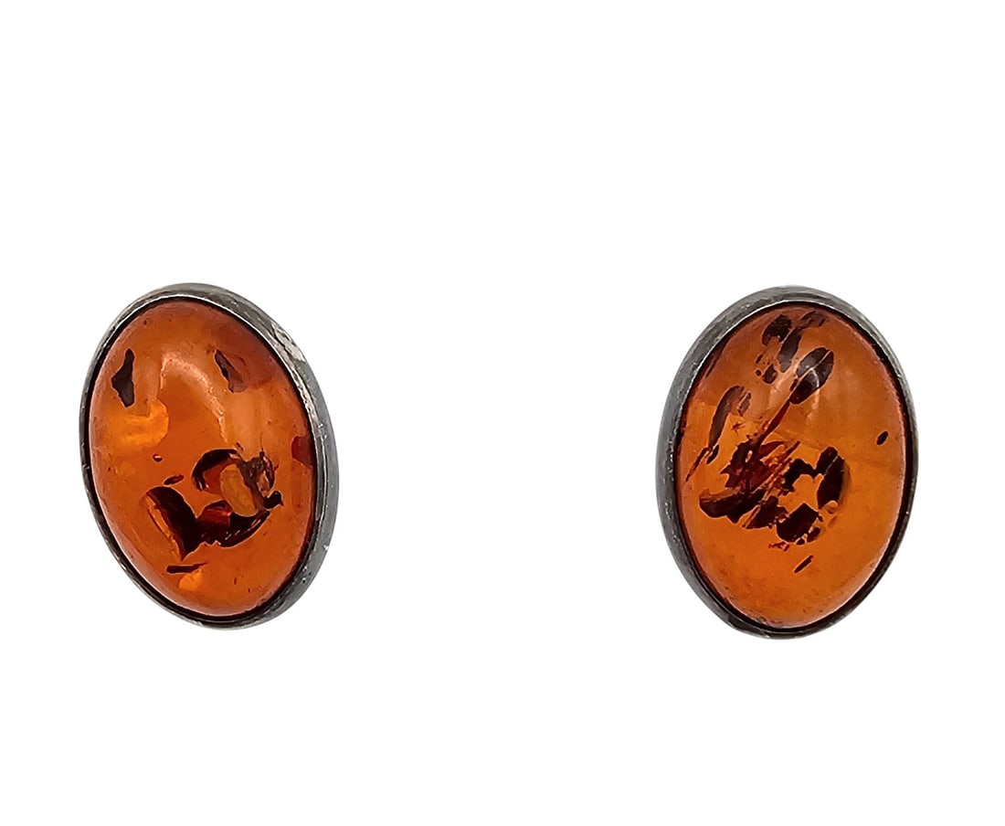 Amber Sterling Silver Cabochon Earrings 2 G: Amber Sterling Silver Cabochon Earrings 2 G