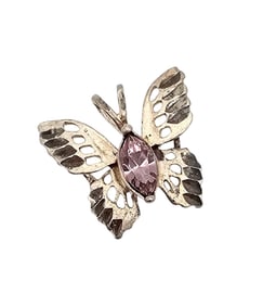 By Rhinestone Sterling Silver Butterfly Pendant 1.8 G