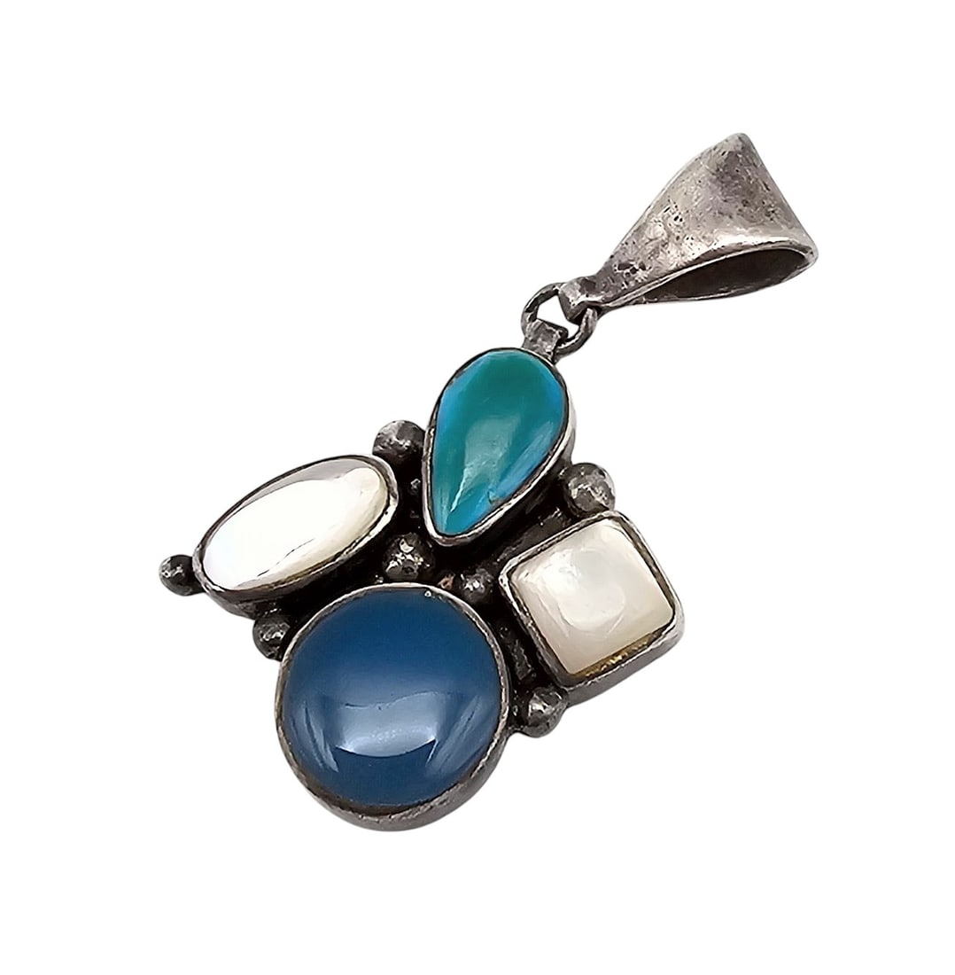 Mother Of Pearl Turquoise Sterling Silver Pendant 6.7 G: Mother Of Pearl Turquoise Sterling Silver Pendant 6.7 G