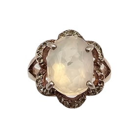 Rhinestone Rose Gold Over Sterling Silver Cocktail Ring Size 6.75 4.5 G