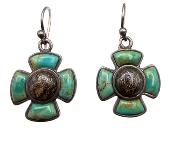 Barse Turquoise Agate Sterling Silver Drop Dangle Earrings 8.3 G