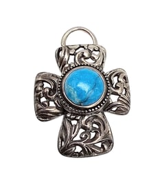 Barse Turquoise Sterling Silver Cross Pendant 8.4 G