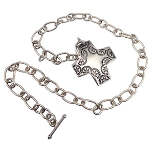 Silpada Sterling Silver Stamped Southwestern Toggle Necklace 38.5 G