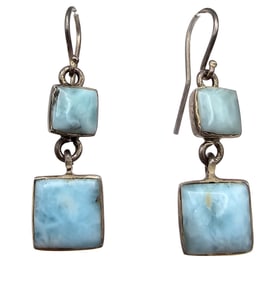 Larimar Sterling Silver Drop Dangle Earrings 6.7 G